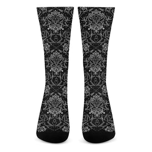 Black And White Tattoo Print Crew Socks