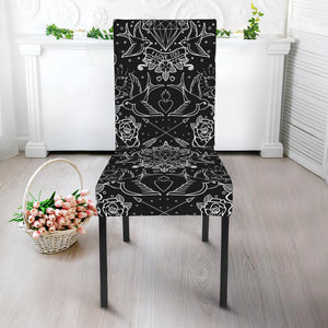 Black And White Tattoo Print Dining Chair Slipcover