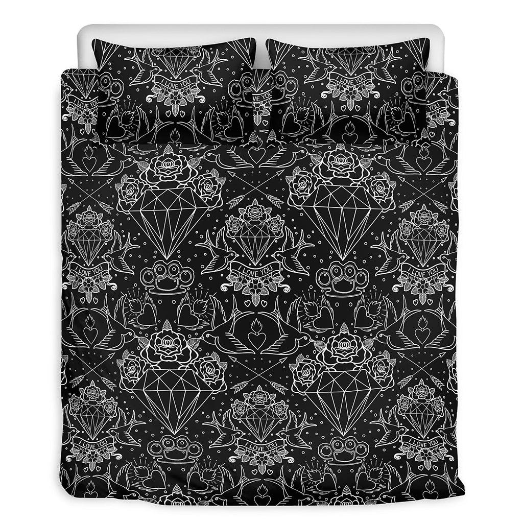 Black And White Tattoo Print Duvet Cover Bedding Set