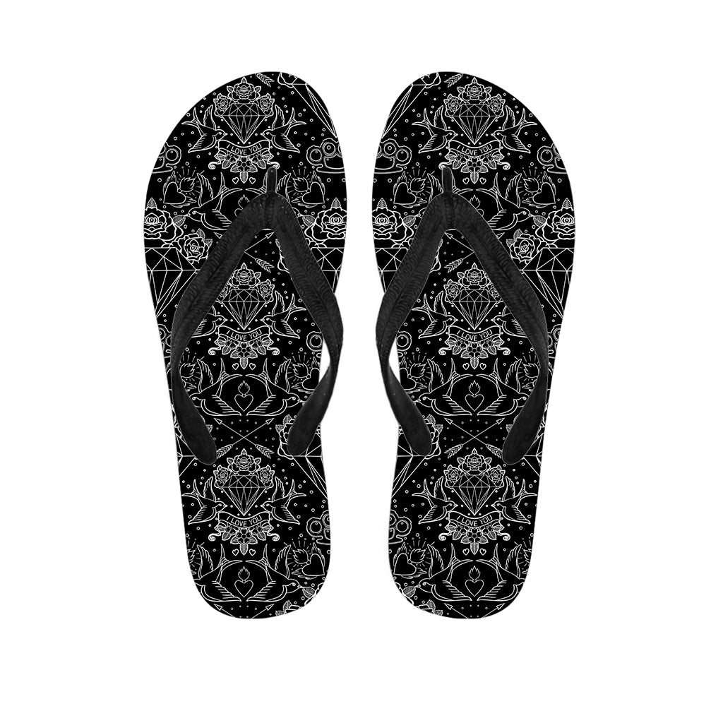 Black And White Tattoo Print Flip Flops