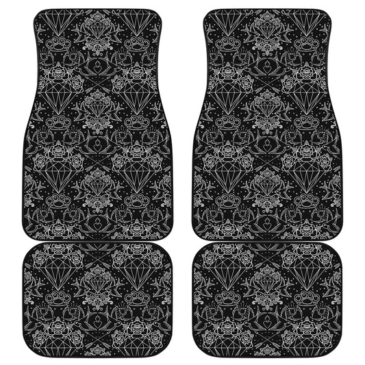 Black And White Tattoo Print Front and Back Car Floor Mats