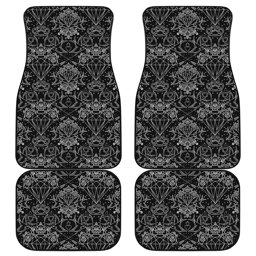 Black And White Tattoo Print Front and Back Car Floor Mats