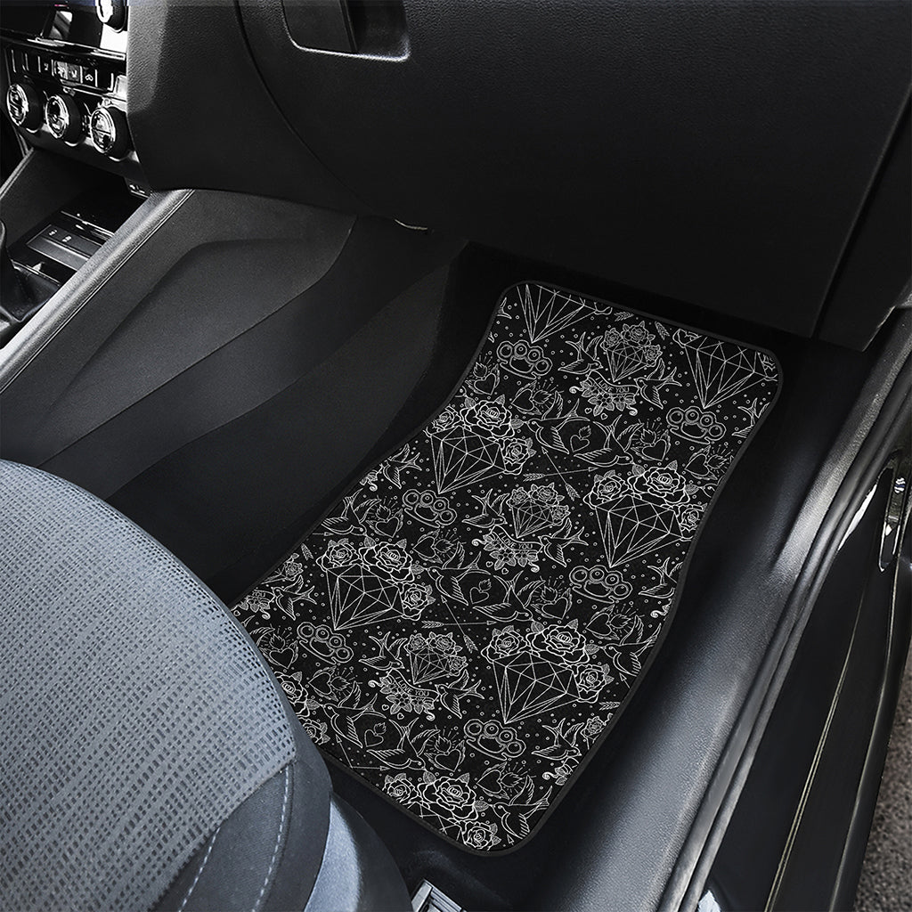 Black And White Tattoo Print Front and Back Car Floor Mats