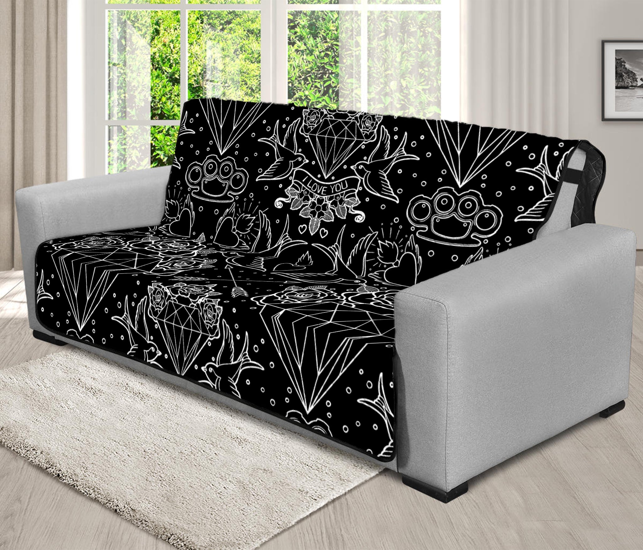 Black And White Tattoo Print Futon Protector