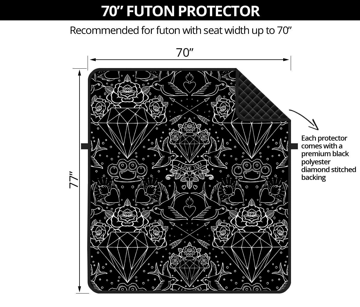 Black And White Tattoo Print Futon Protector