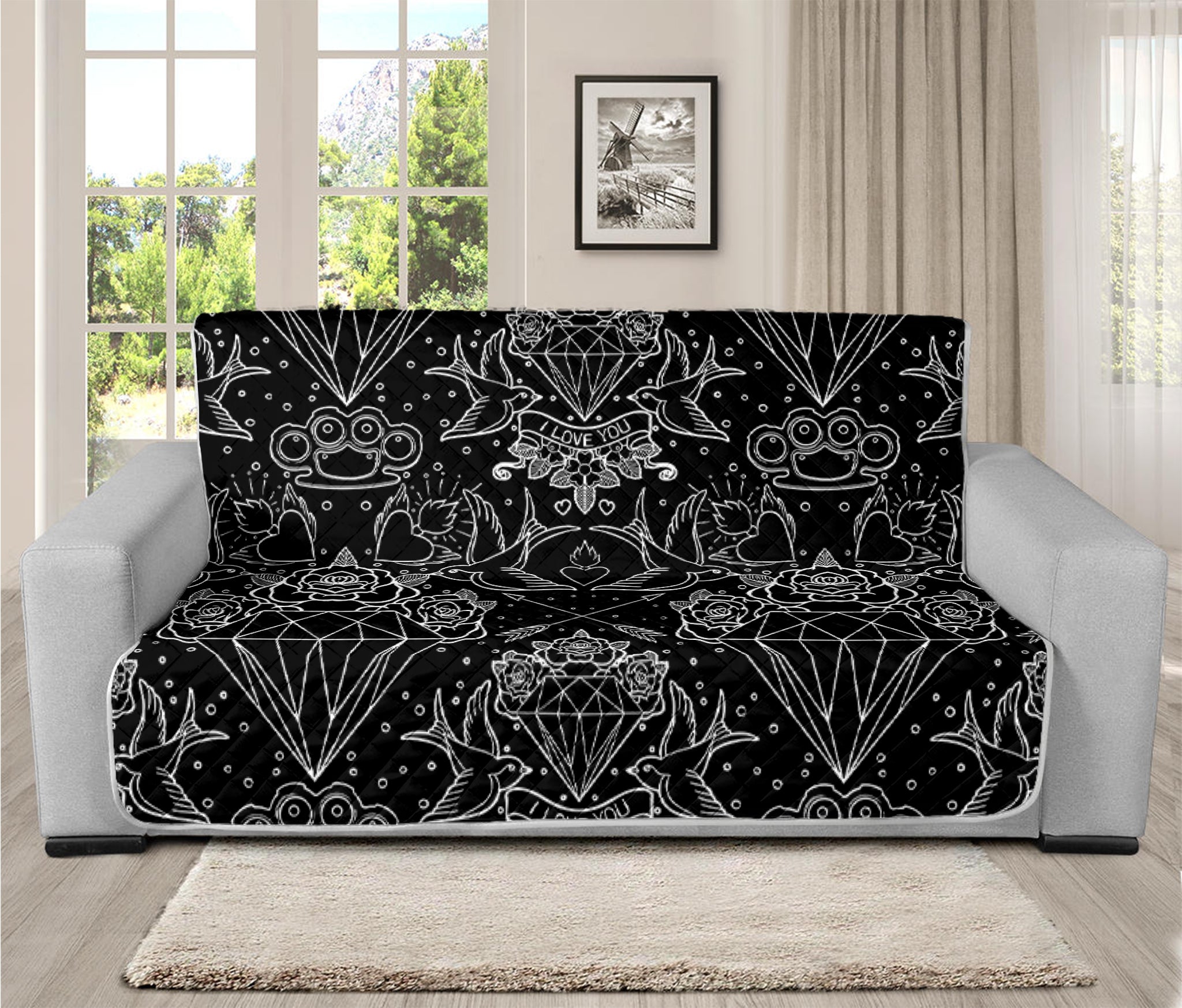 Black And White Tattoo Print Futon Protector