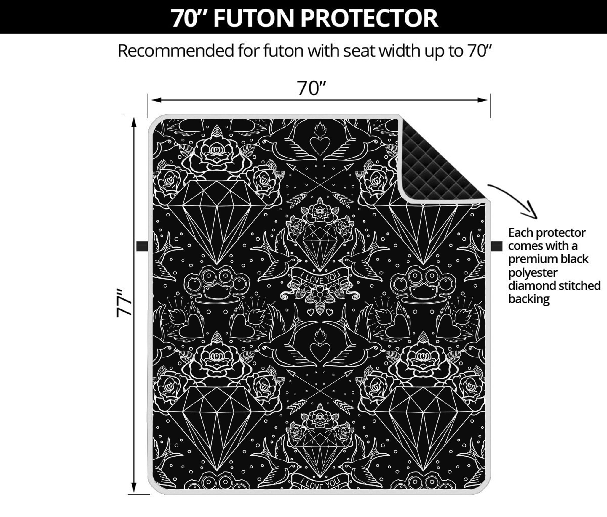 Black And White Tattoo Print Futon Protector