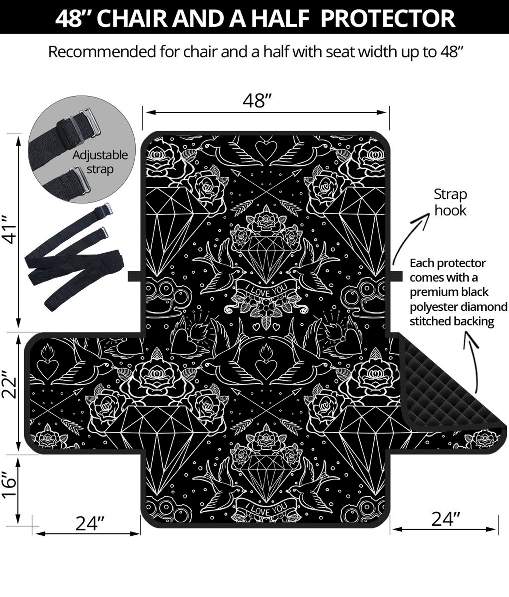 Black And White Tattoo Print Half Sofa Protector