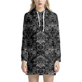 Black And White Tattoo Print Pullover Hoodie Dress