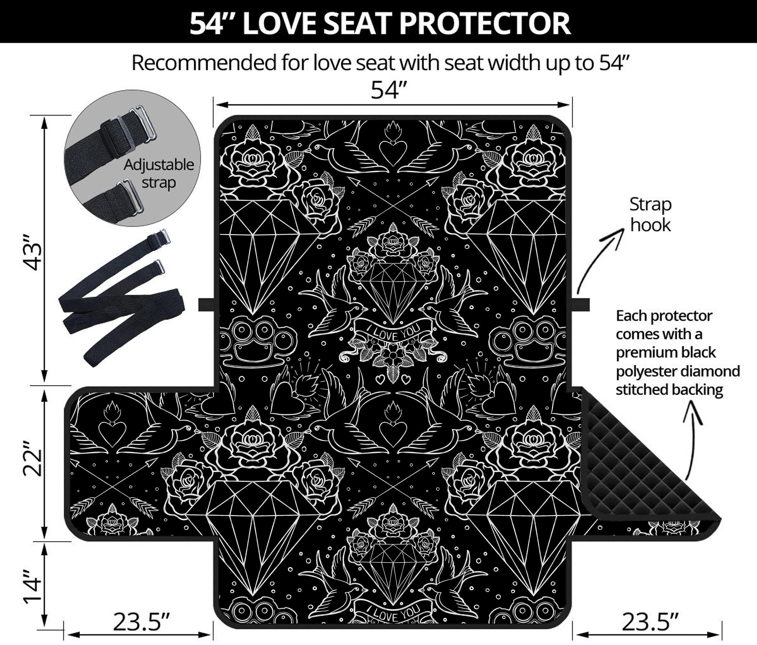 Black And White Tattoo Print Loveseat Protector