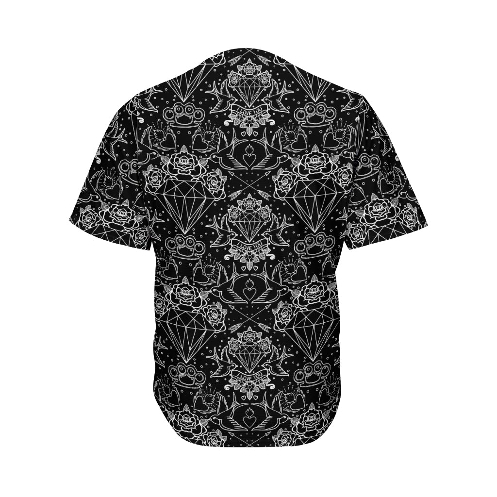 Black And White Tattoo Print Men's Baseball Jersey