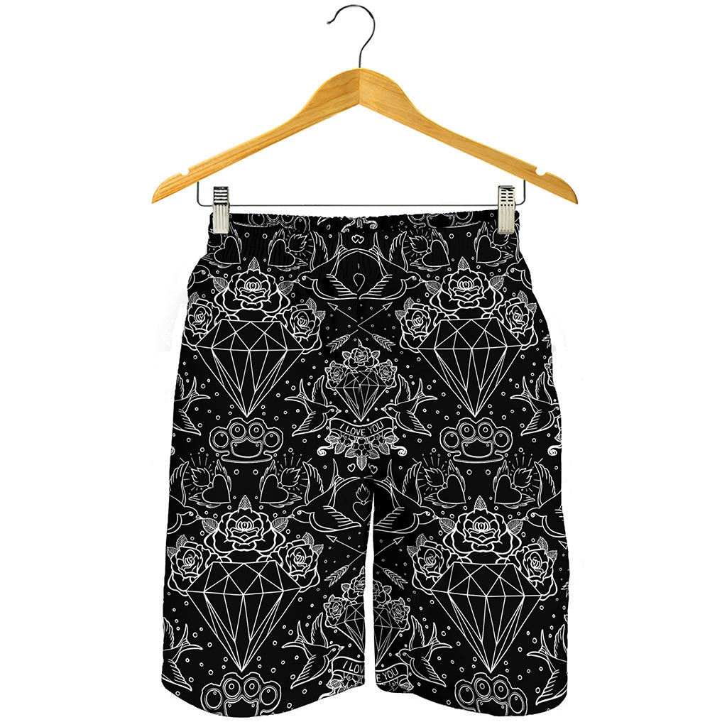 Black And White Tattoo Print Men's Shorts