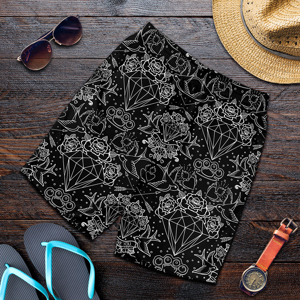 Black And White Tattoo Print Men's Shorts