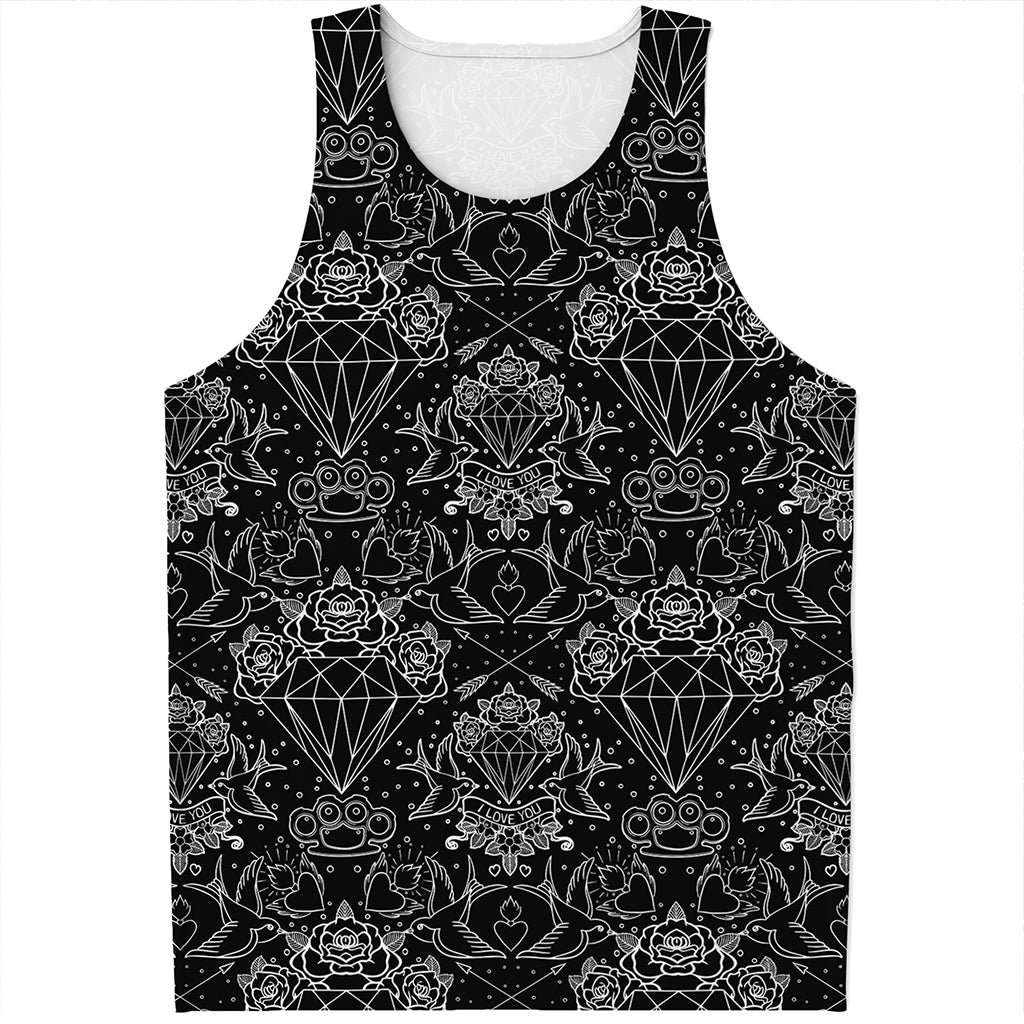 Black And White Tattoo Print Men's Tank Top