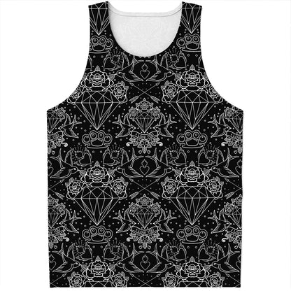 Black And White Tattoo Print Men's Tank Top
