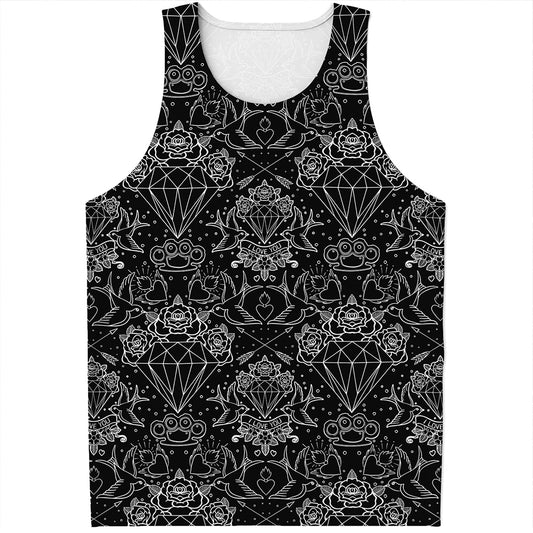 Black And White Tattoo Print Men's Tank Top