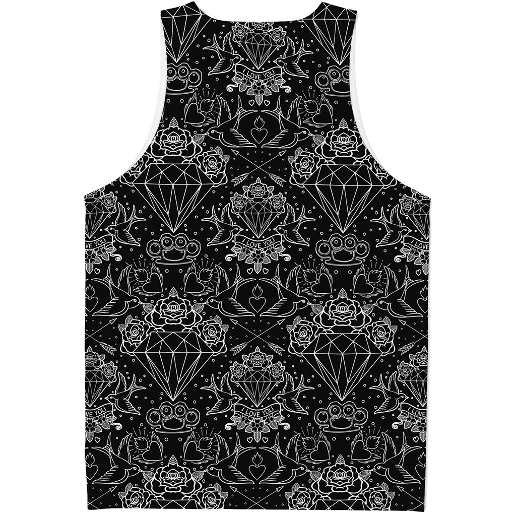 Black And White Tattoo Print Men's Tank Top