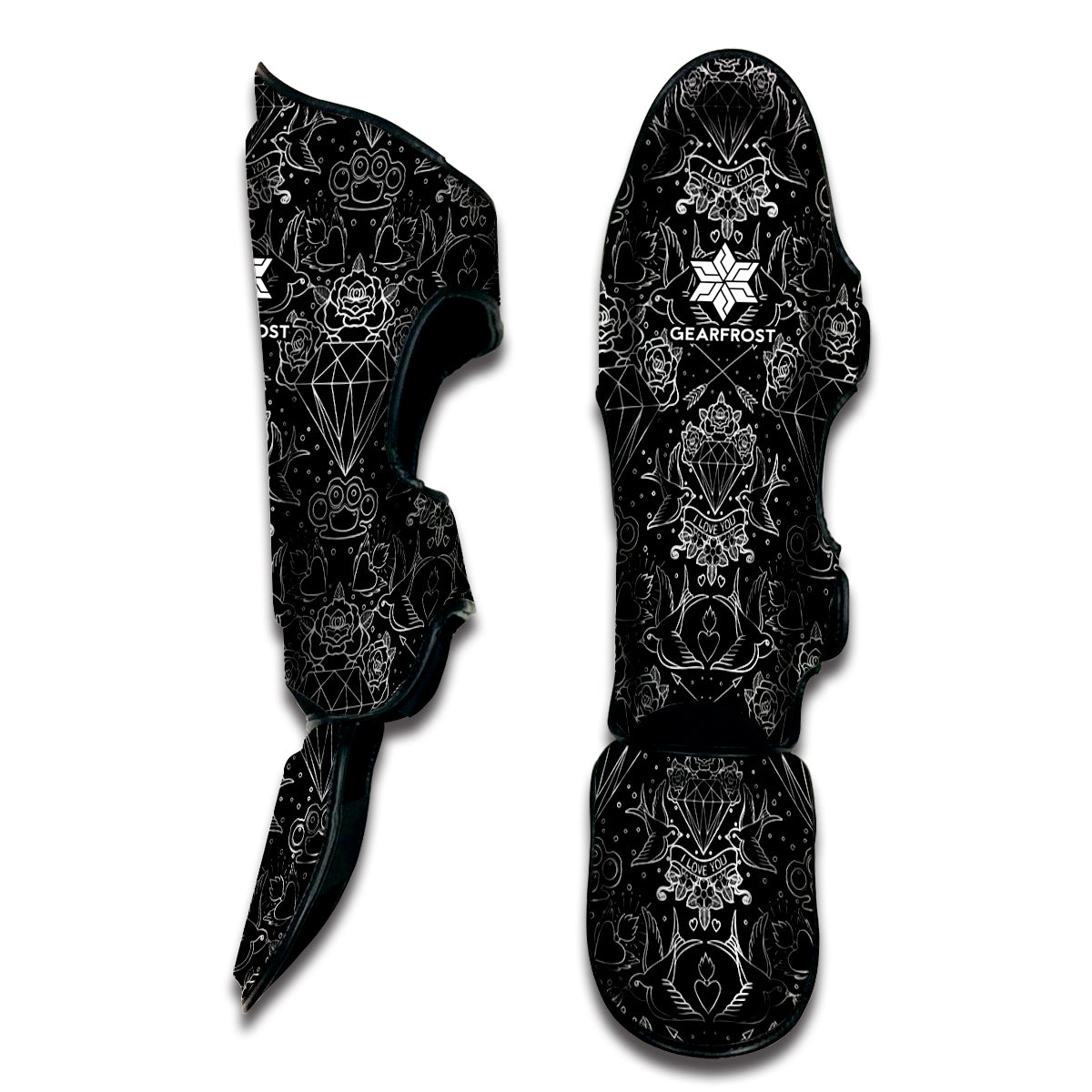 Black And White Tattoo Print Muay Thai Shin Guard