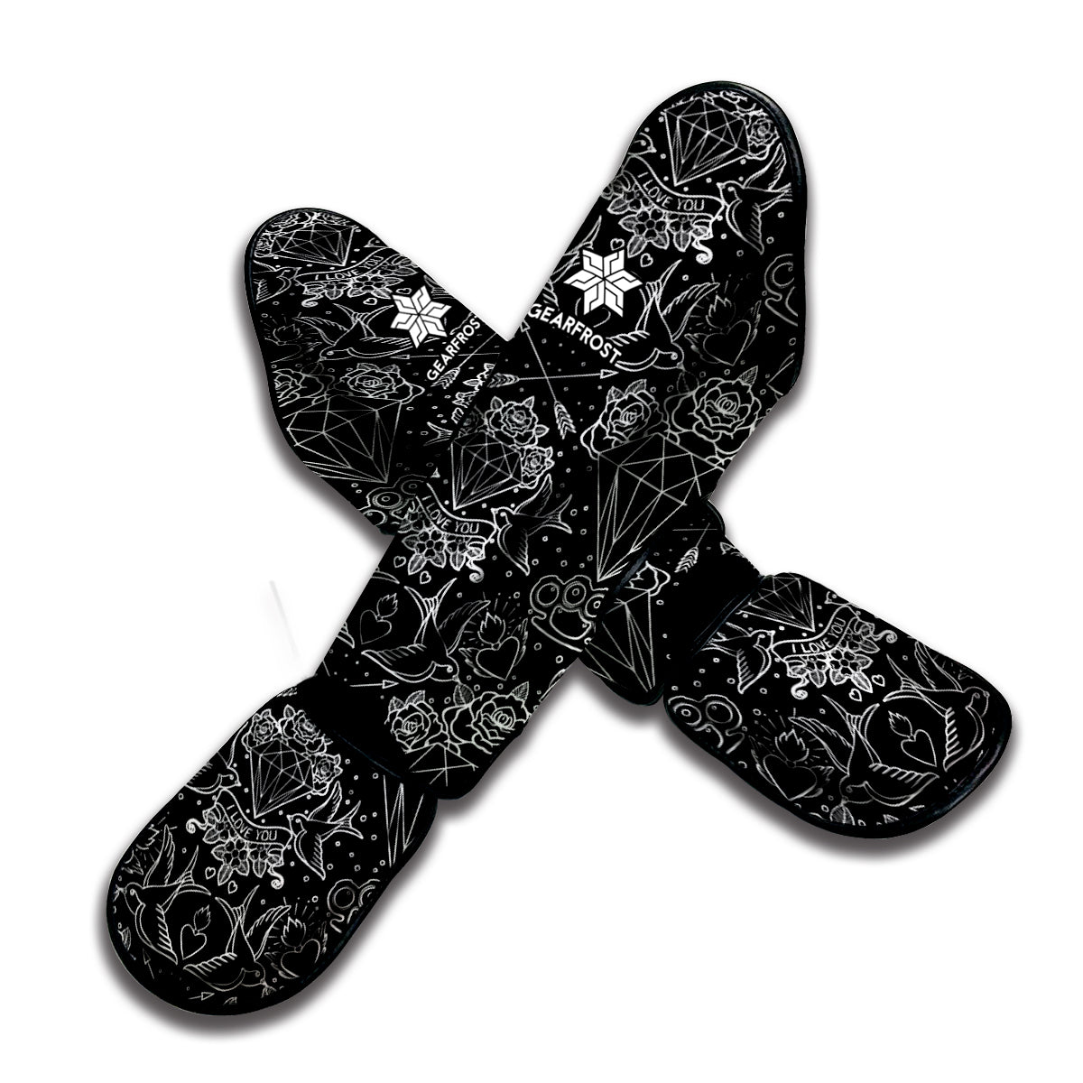 Black And White Tattoo Print Muay Thai Shin Guard
