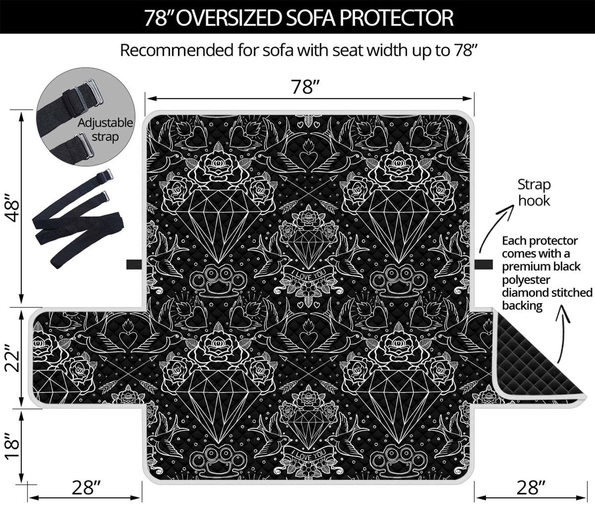 Black And White Tattoo Print Oversized Sofa Protector