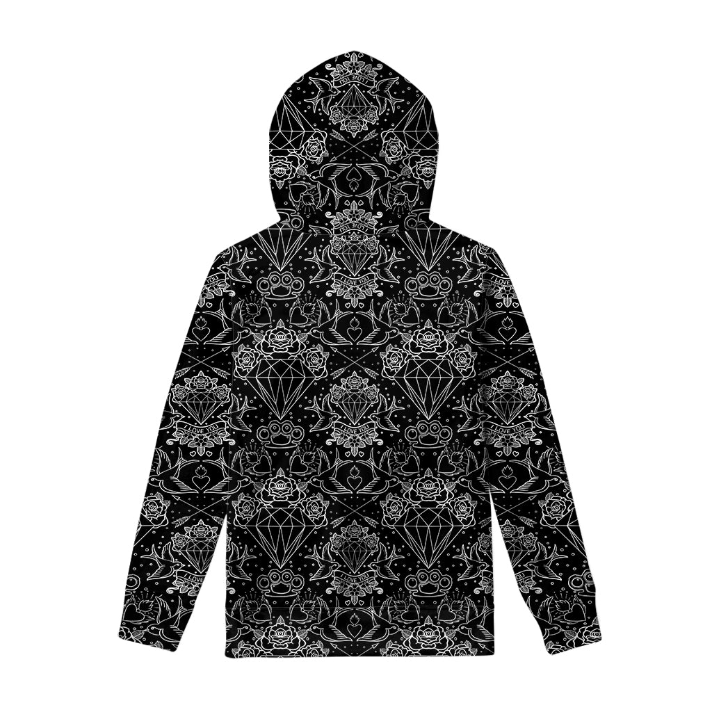 Black And White Tattoo Print Pullover Hoodie