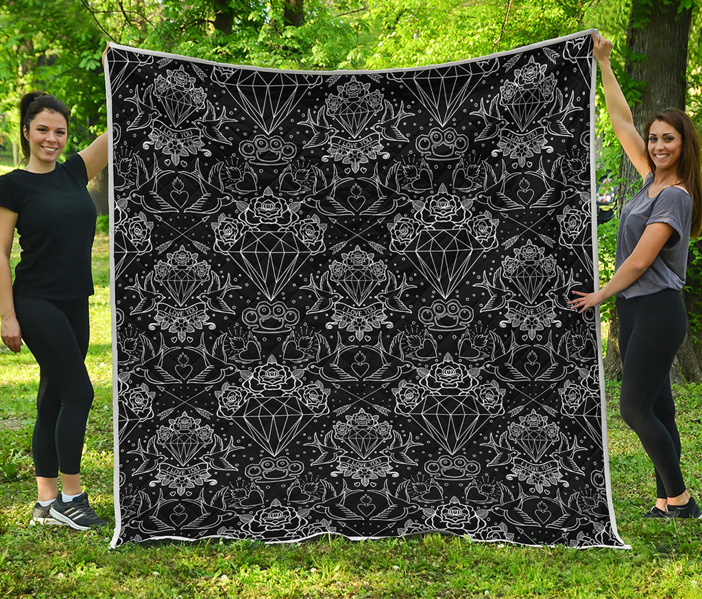 Black And White Tattoo Print Quilt