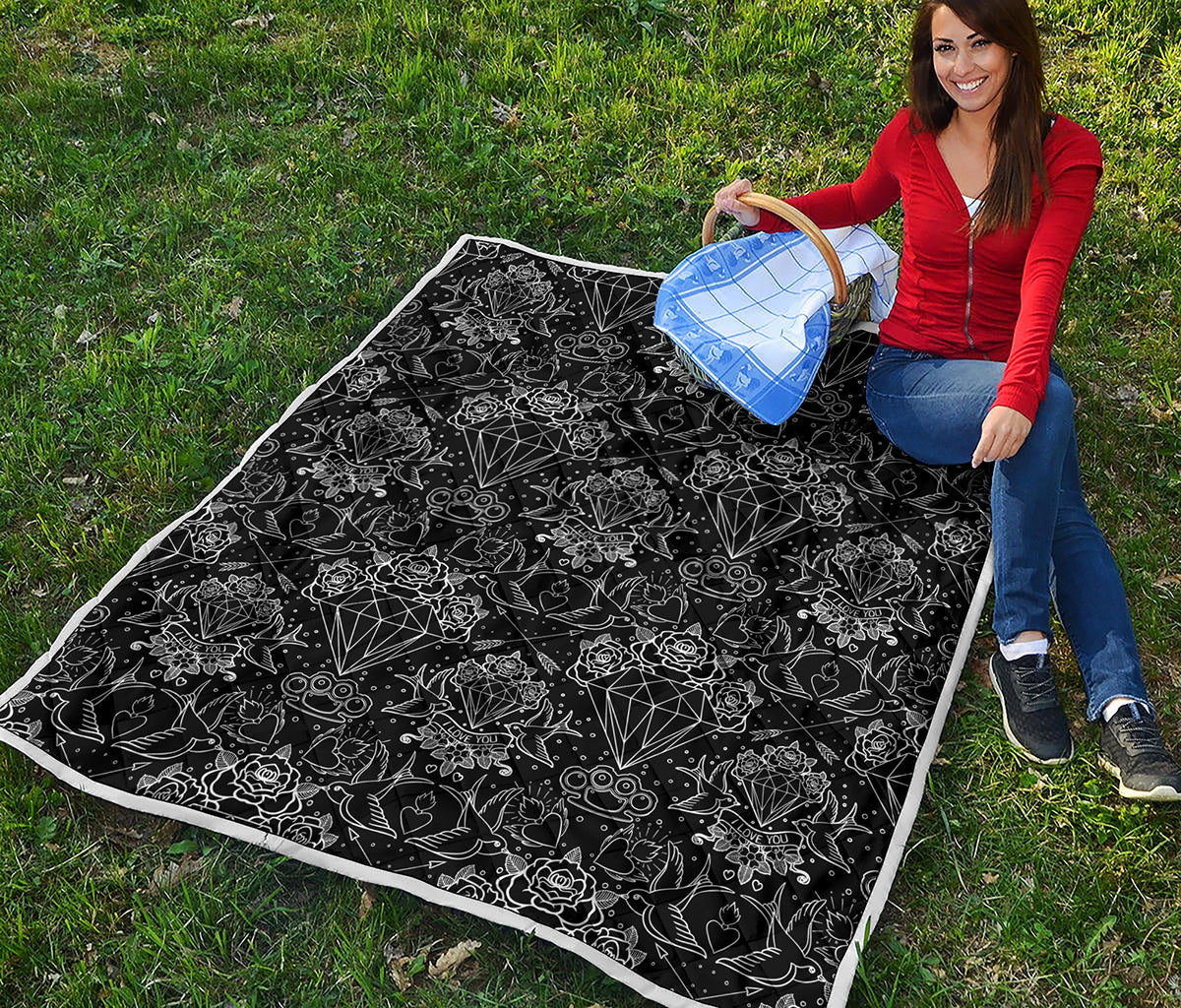 Black And White Tattoo Print Quilt