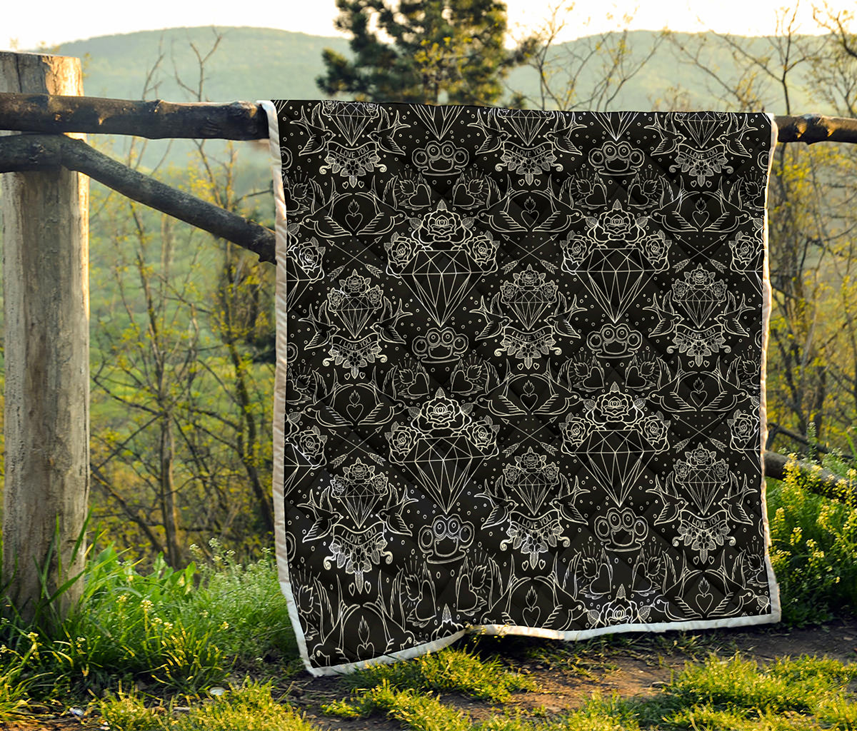 Black And White Tattoo Print Quilt