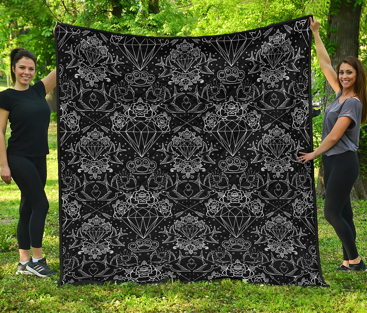 Black And White Tattoo Print Quilt