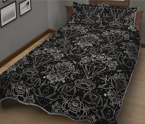 Black And White Tattoo Print Quilt Bed Set