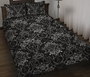 Black And White Tattoo Print Quilt Bed Set