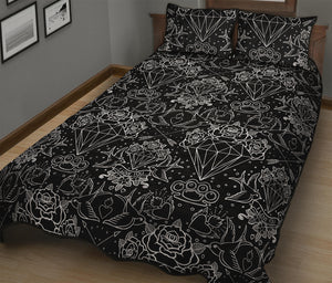 Black And White Tattoo Print Quilt Bed Set