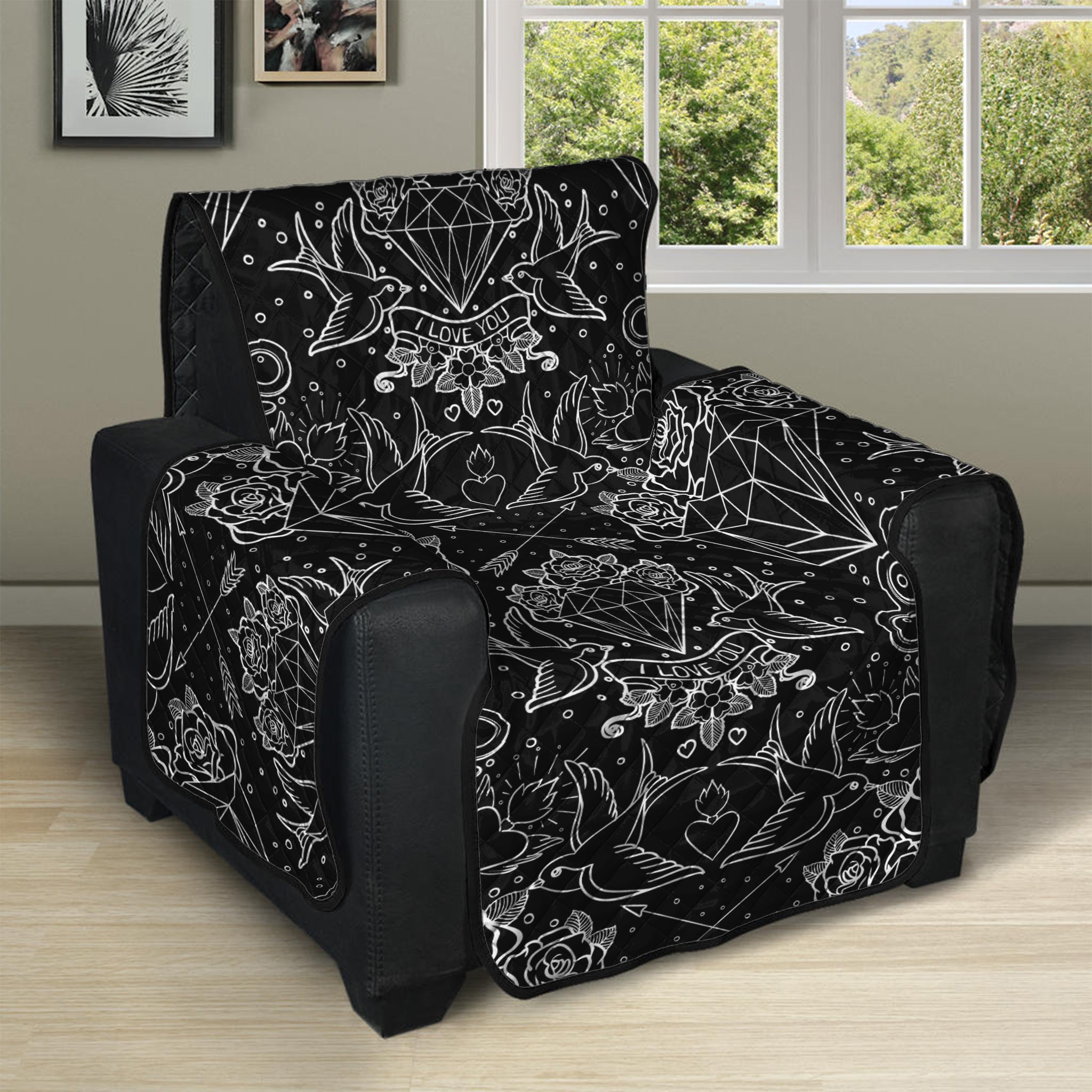 Black And White Tattoo Print Recliner Protector