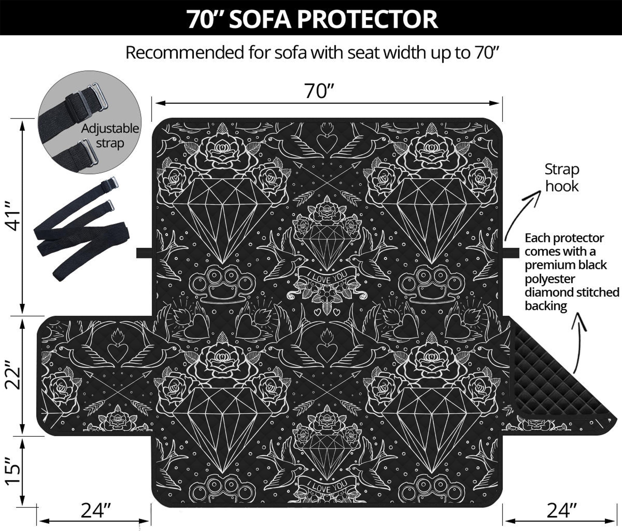 Black And White Tattoo Print Sofa Protector