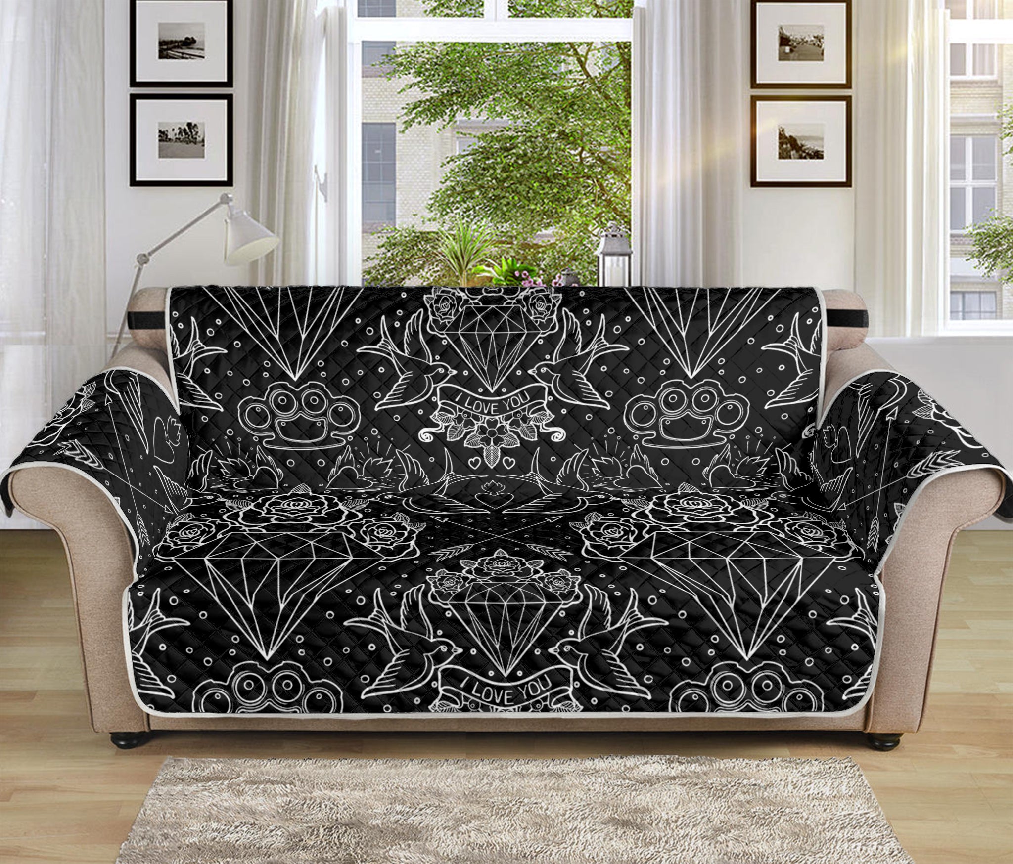 Black And White Tattoo Print Sofa Protector