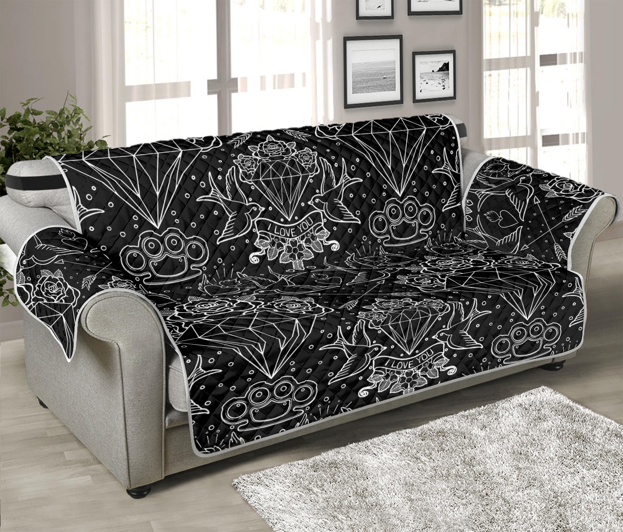 Black And White Tattoo Print Sofa Protector