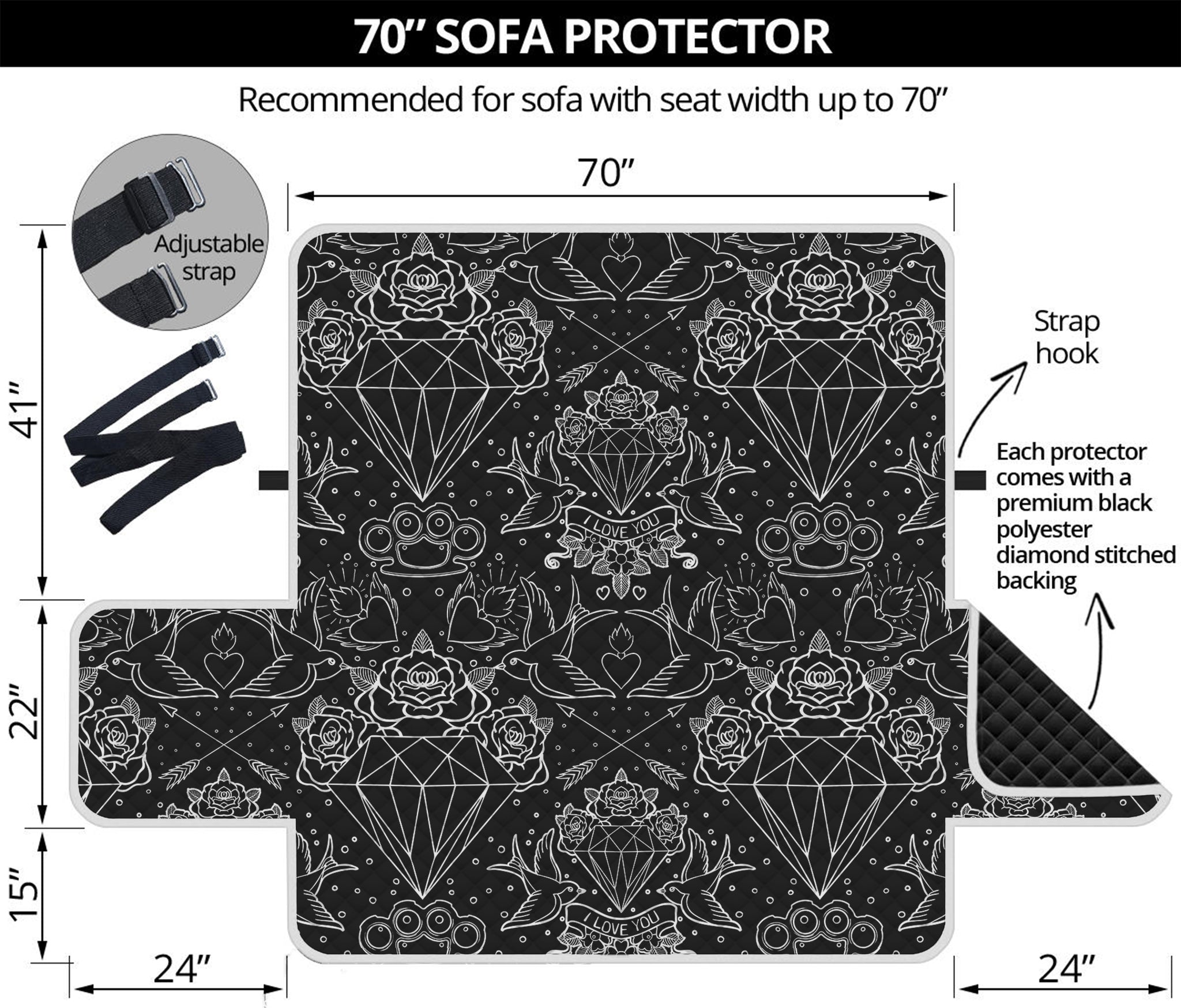 Black And White Tattoo Print Sofa Protector