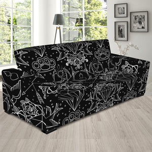 Black And White Tattoo Print Sofa Slipcover