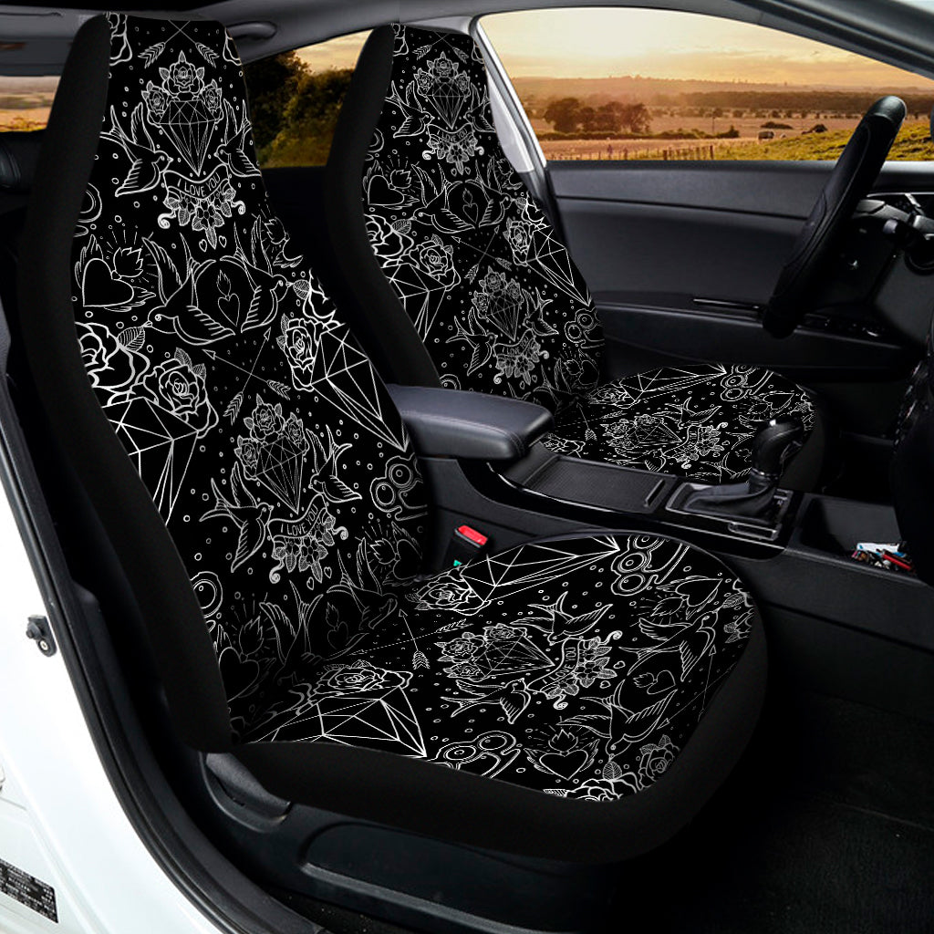 Black And White Tattoo Print Universal Fit Car Seat Covers