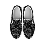 Black And White Tattoo Print White Slip On Shoes