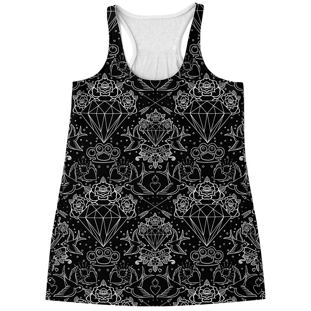 Black And White Tattoo Print Women's Racerback Tank Top