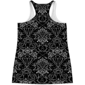 Black And White Tattoo Print Women's Racerback Tank Top