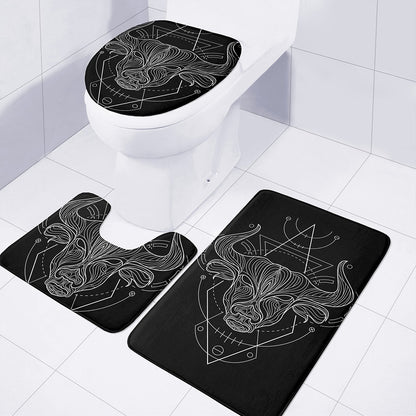 Black And White Taurus Sign Print 3 Piece Bath Mat Set