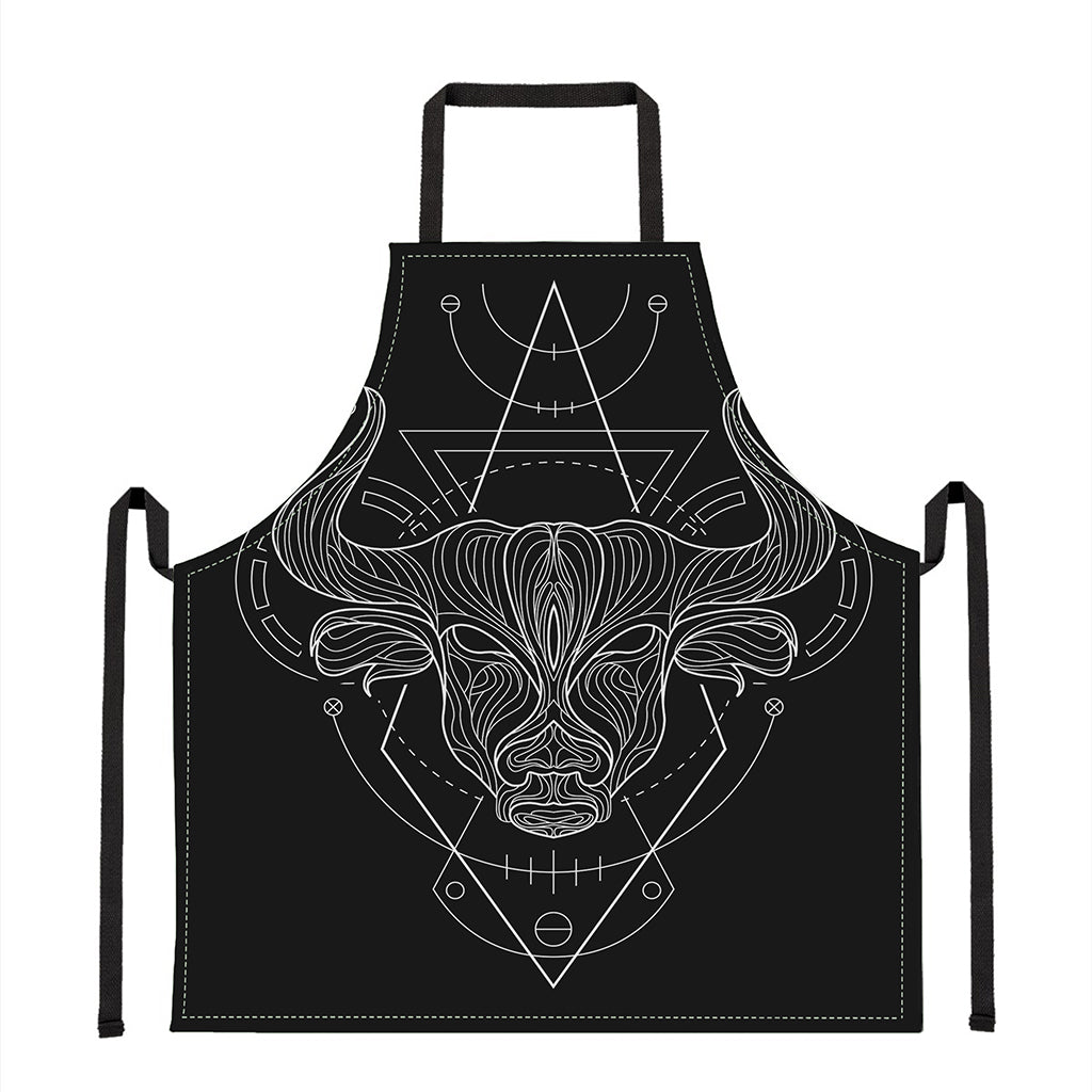 Black And White Taurus Sign Print Apron