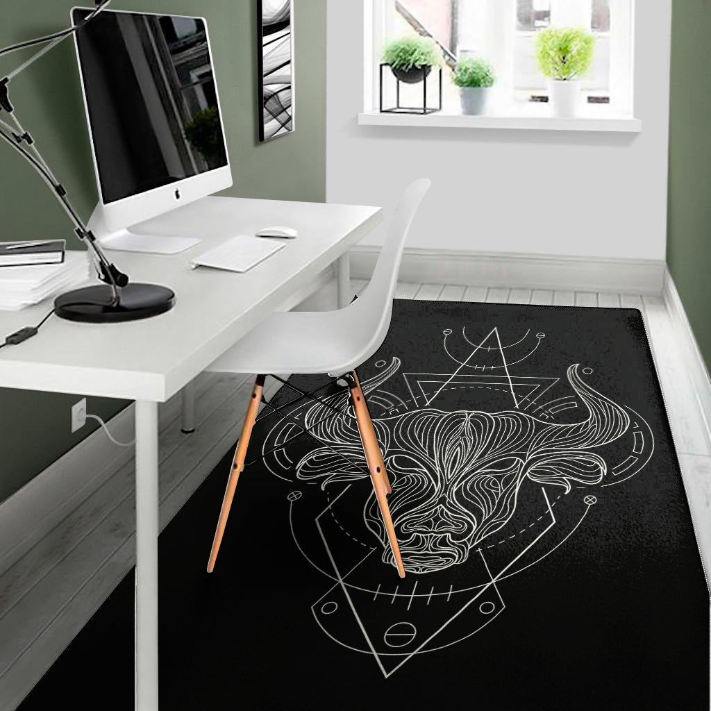 Black And White Taurus Sign Print Area Rug