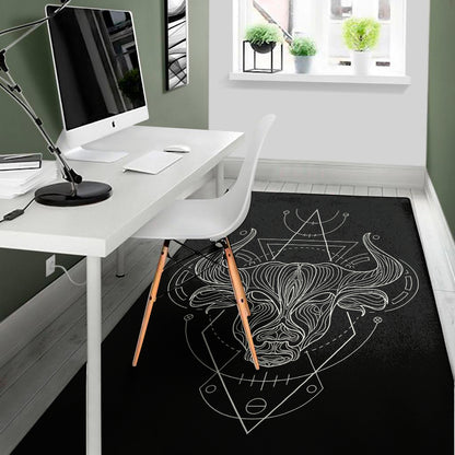 Black And White Taurus Sign Print Area Rug