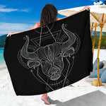 Black And White Taurus Sign Print Beach Sarong Wrap