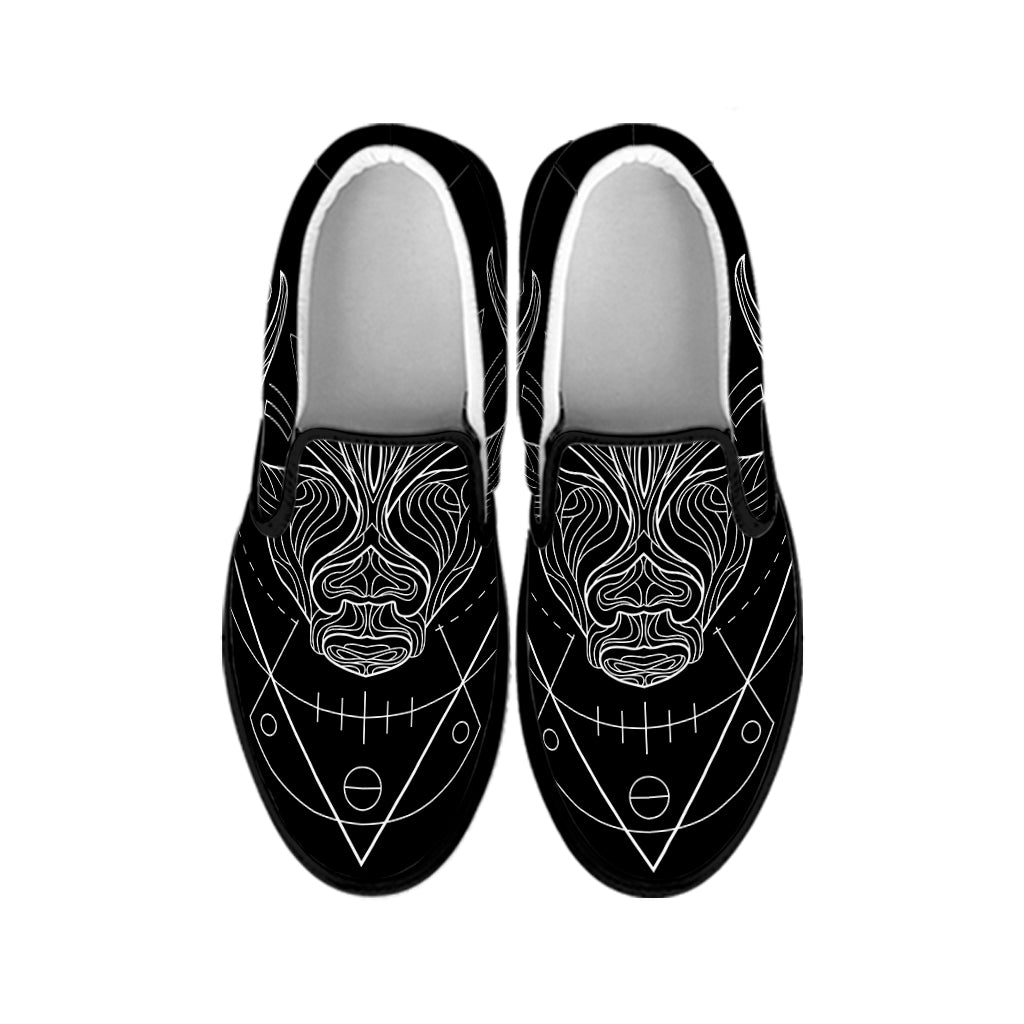 Black And White Taurus Sign Print Black Slip On Shoes