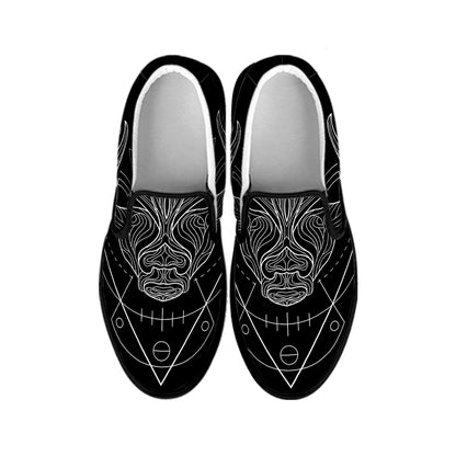 Black And White Taurus Sign Print Black Slip On Shoes