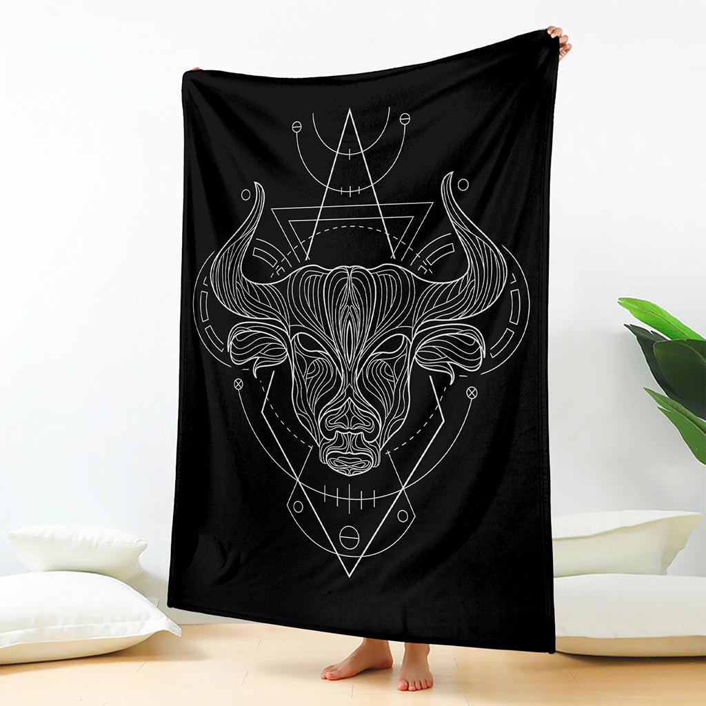 Black And White Taurus Sign Print Blanket